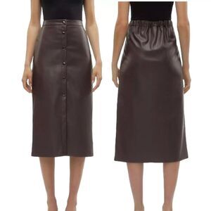 Vero Moda Skirt Womens Paulina Large‎ Faux Leather Raisin Snap Front NEW NWT